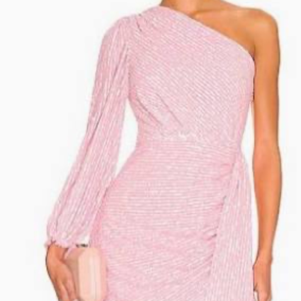 Pink sequin wrap waist dress.